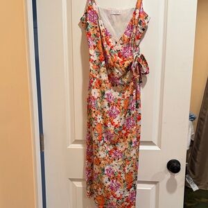 Sage Floral Midi Dress - Orange, Pink,